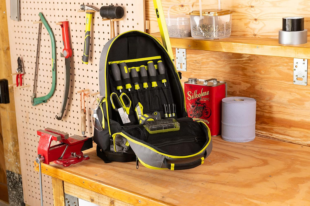 RYOBI Werkzeug-Rucksack RSSBP1 (600-Denier Polyester Korpus, Gepolsterte Schultergurte, 2x breite In