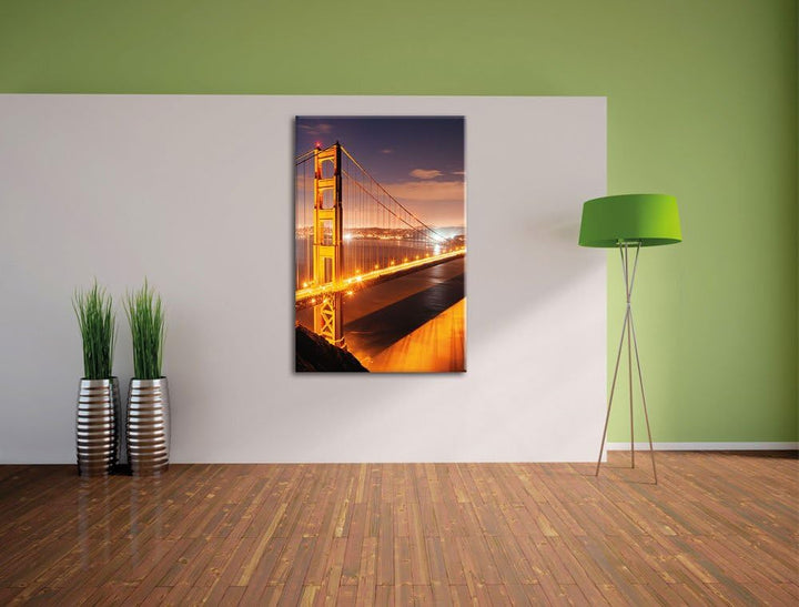 Pixxprint Golden Gate Bridge bei Nacht als Leinwandbild/Grösse: 100x70 / Wandbild/Kunstdruck/fertig