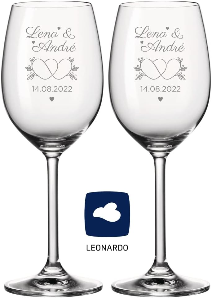 4you DESIGN 2er Set Leonardo Weingläser mit Gravur XL ‚Verschlungene Herzen‘ á 630ml I Geschenk für