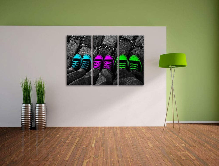 Pixxprint Sportschuhe Modern als Leinwandbild | Grösse: 3 Teilig (120x80) | Wandbild| Kunstdruck | f