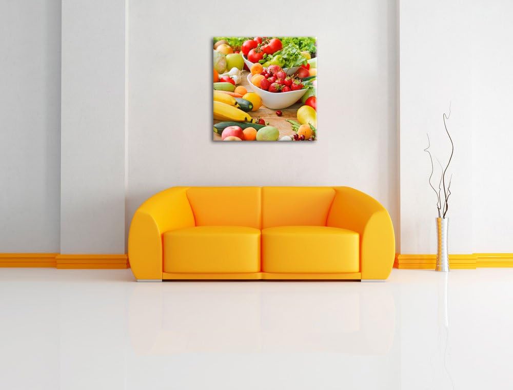 Buntes Obst und Gemüse, Format: 70x70 auf Leinwand, XXL riesige Bilder fertig gerahmt mit Keilrahmen