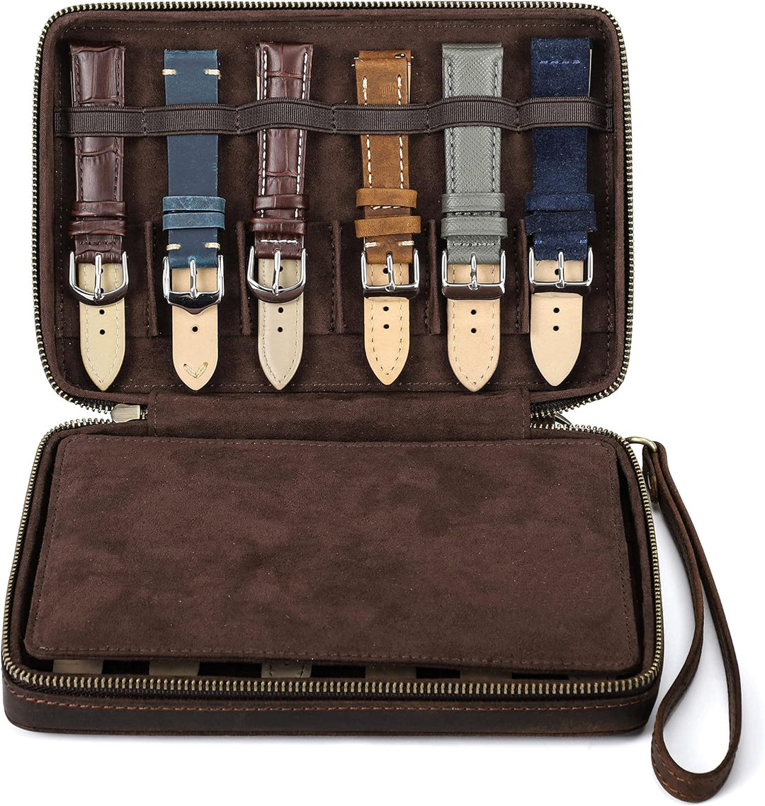 Contacts Uhrenarmband-Box aus echtem Leder, mit Reissverschluss, Organizer für 12 Uhrenarmbänder, Re