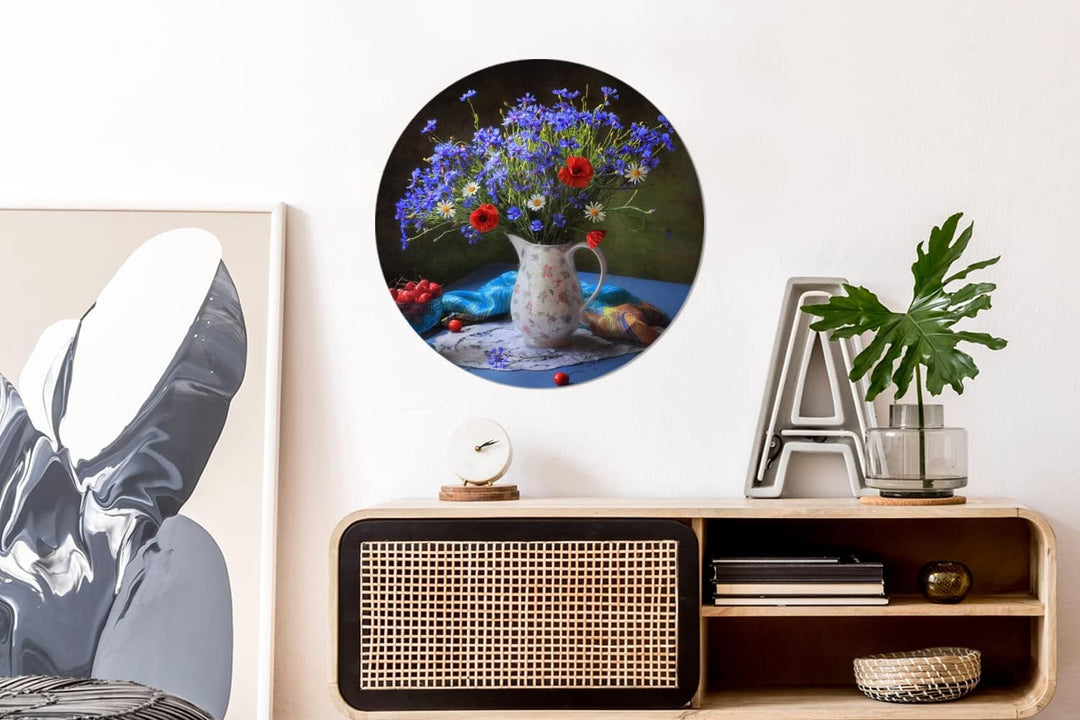 MuchoWow Wandbild Rund Wanddeko Deko Wohnzimmer Bilder 60x60 cm Blumen - Farben - Stilleben, 60x60 c