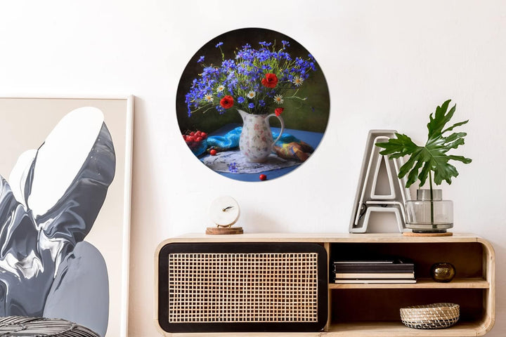 MuchoWow Wandbild Rund Wanddeko Deko Wohnzimmer Bilder 60x60 cm Blumen - Farben - Stilleben, 60x60 c