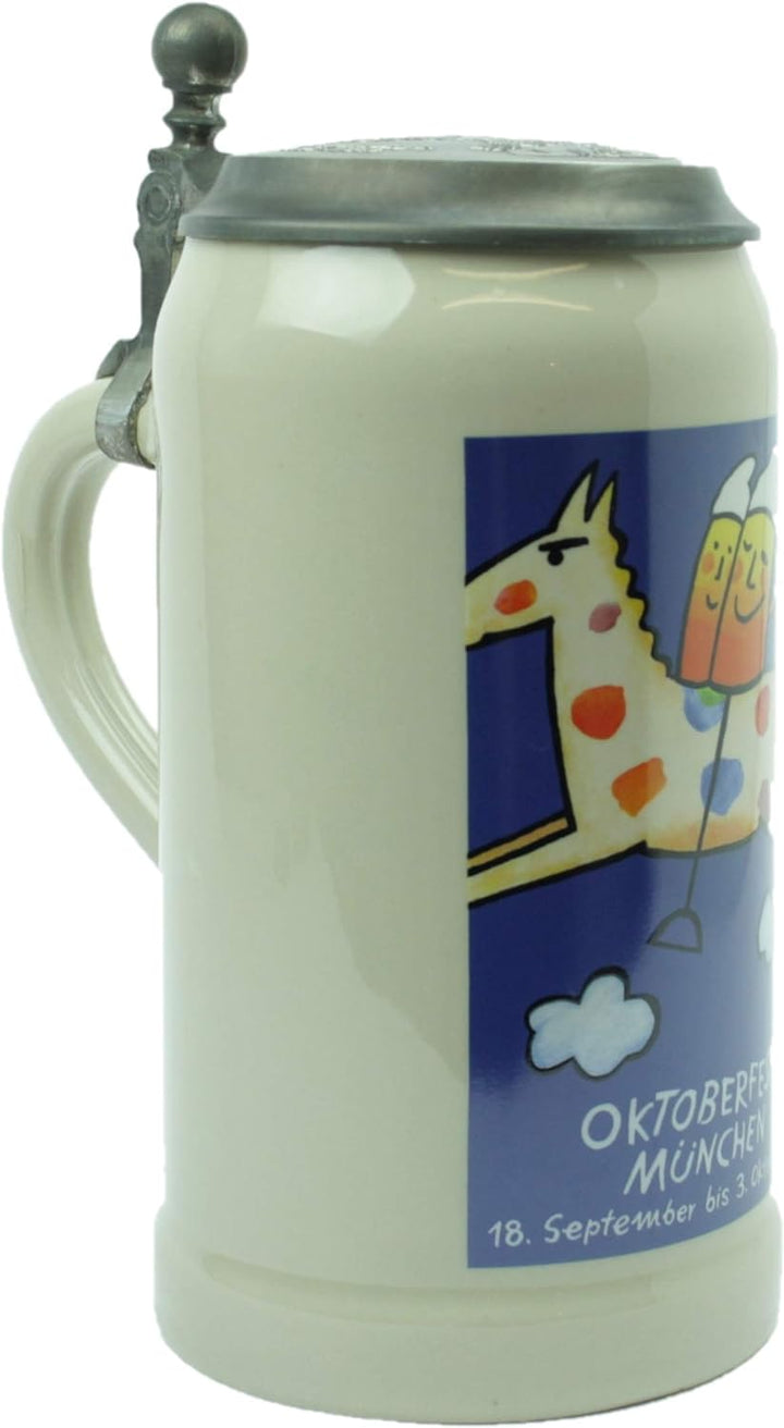 Steinfixx® - Original Oktoberfestkrug 1999 mit Zinndeckel und Zertifikat I Jahrgangskrug I Jahreskru