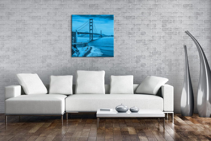 deyoli Bezaubernde Golden Gate Bridge Format: 70x70 Effekt: Monocrome Blau als Leinwand, Motiv ferti