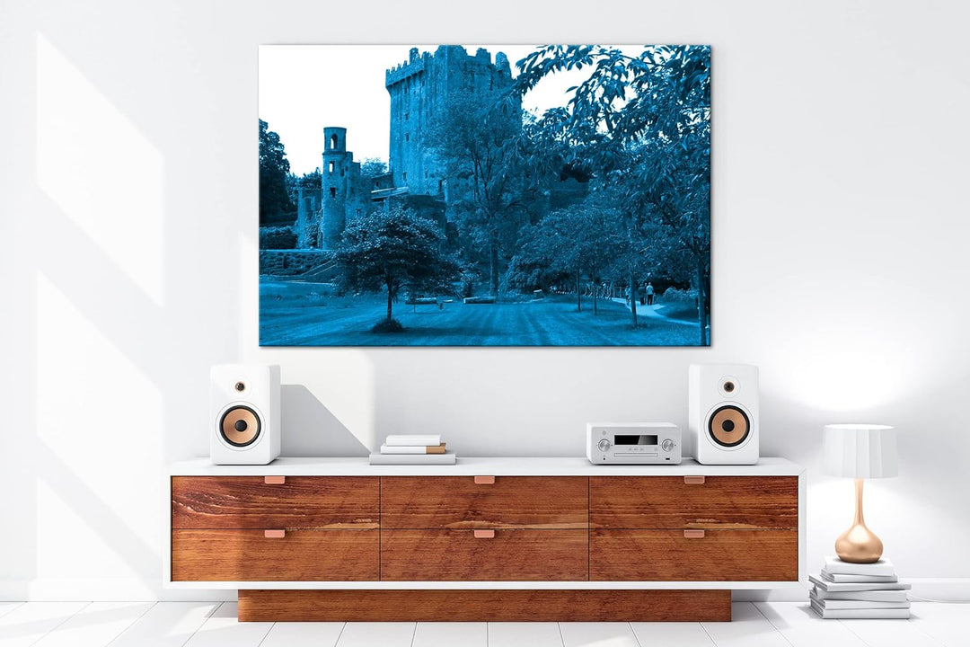 deyoli Blarney Castle in Irland Format 80x60 Effekt: Monocrome Blau als Leinwandbild, Motiv fertig g