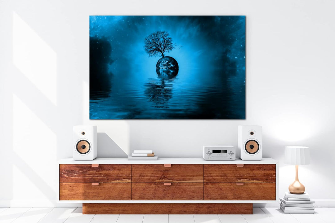 kunstvolle Darstellung unserer Erde Format 80x60 Effekt: Monocrome Blau als Leinwandbild, Motiv fert