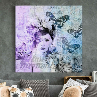 Bilderwelten Leinwandbild - Shabby Chic Collage - Portrait mit Schmetterlingen 30cm x 30cm - Canvas,