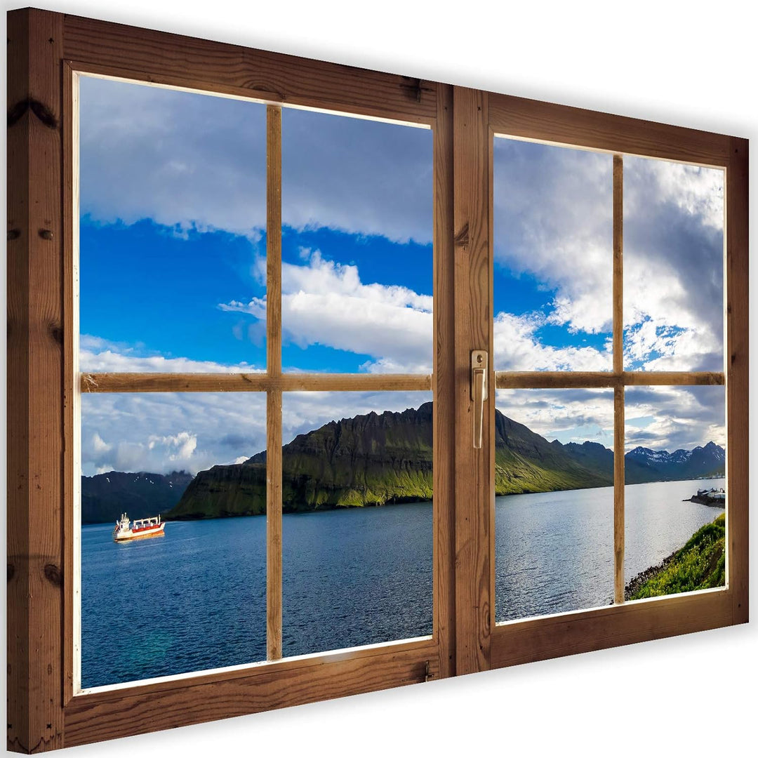 Feeby Vlies Leinwandbild Meer Felseninsel Fjord 90x60 cm Druckbild Wandbild Wanddekoration Deko Wand