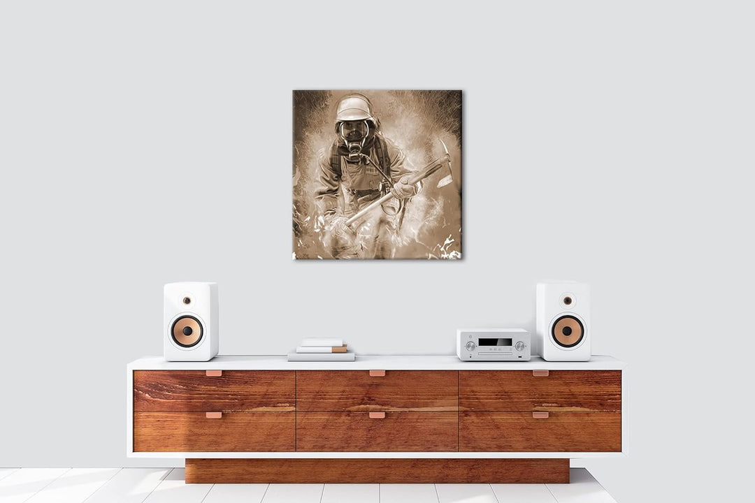 deyoli Feuerwehrmann im Einsatz Format: 60x60 Effekt: Sepia als Leinwandbild, Motiv fertig gerahmt a