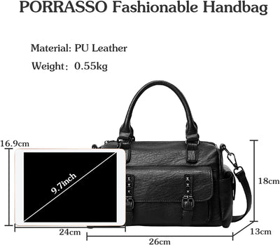 PORRASSO Retro Handtasche Damen Umhängetaschen Frauen Schultertaschen mit Anhänger Wasserdicht PU-Le