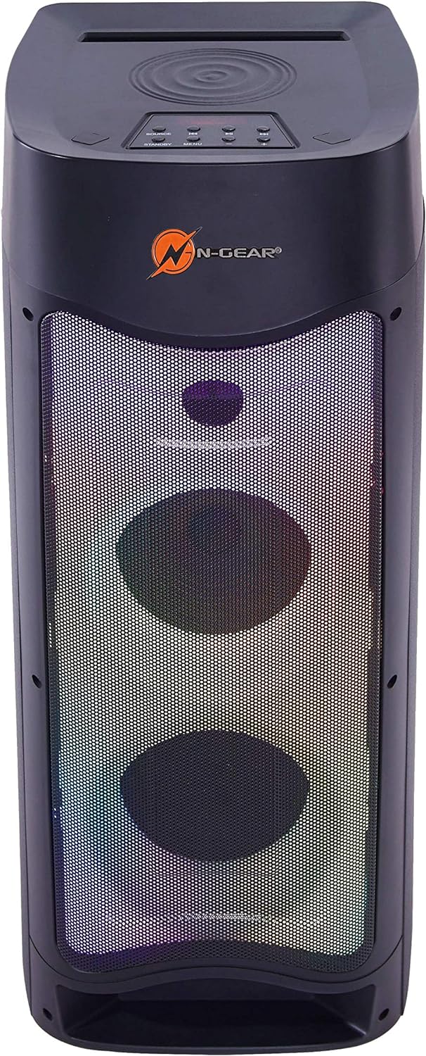 N-Gear LPG52 Let’s go Party Bluetooth Lautsprecher mit Karaoke Mikrofon, Disco-LEDs, Powerbank-Funkt
