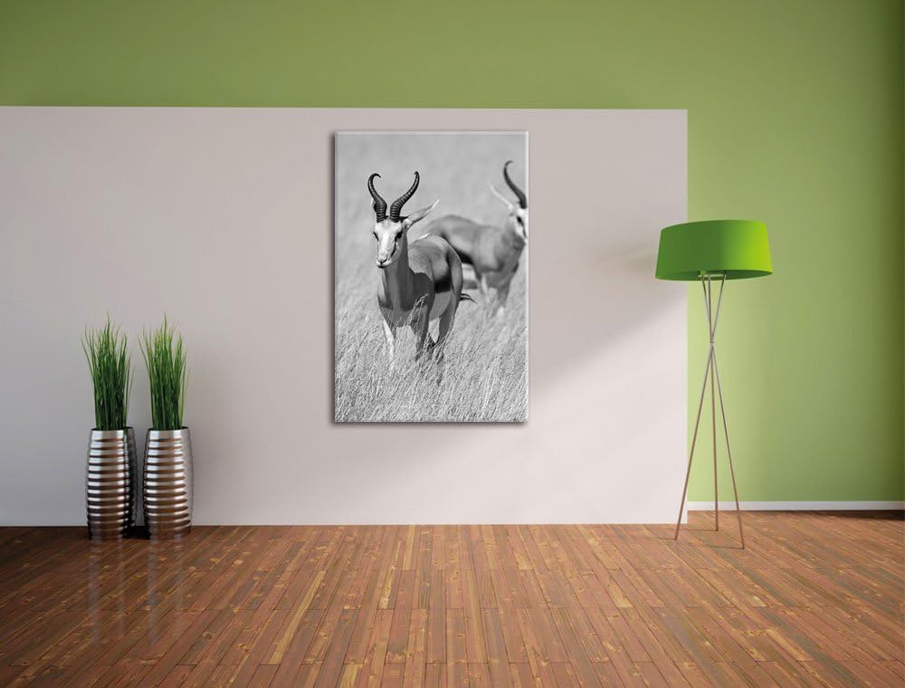 Pixxprint Tiere in Savanne, Rehe, Afrika schwarz/weiss, Format: 70x100 auf hochkantiges Leinwand, XX