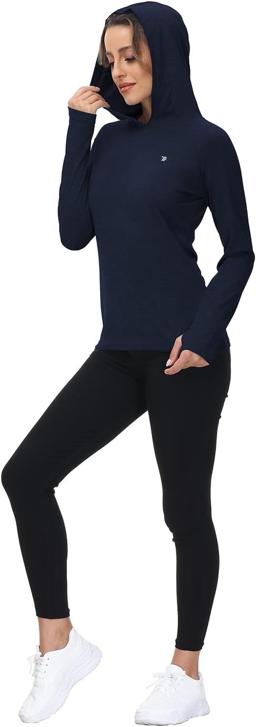 YSENTO Damen Laufshirt Langarm Sportshirt UPF 50+ Schnelltrocknend UV Schutz Hoodie Pullover Wanders