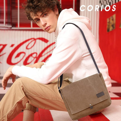 CORIOS Retro Herren Schultertasche Canvas Henkeltaschen Umhängetaschen Casual Bürotaschen Gross Kuri