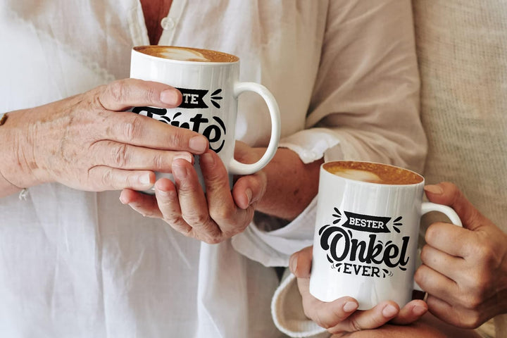 Trendation - Tante und Onkel Geschenk Tasse Set Kaffeetassen Geschenke Weihnachten (Weiss), Weiss