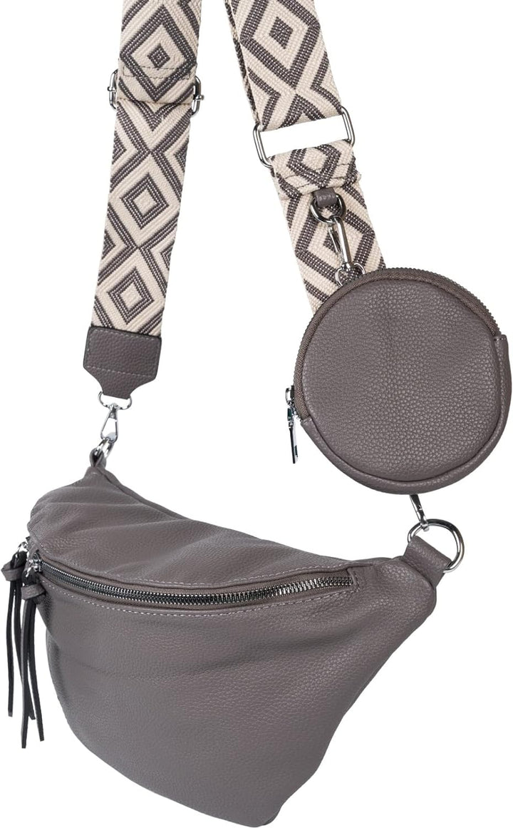 styleBREAKER Damen Halbmond Crossbody Schultertaschen Set 3-Teilig, Schultergurt mit Muster, Schlüss