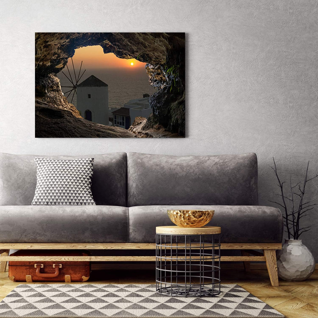 Feeby Wanddeko 3D Illusion Kunst modern Bilder Windmühle Orange 90x60 cm Deko Paneel 90x60 cm Orange