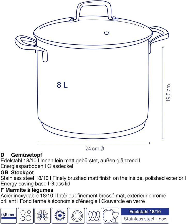 Kela 10177 Flavoria Gemüsetopf, 18/8 Stainless Steel, 8 liters, 8 l