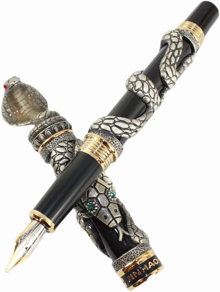 Gullor F¨¹llfederhalter schwarz und antike silberne Schlange 3D-Muster -, mittel- nib
