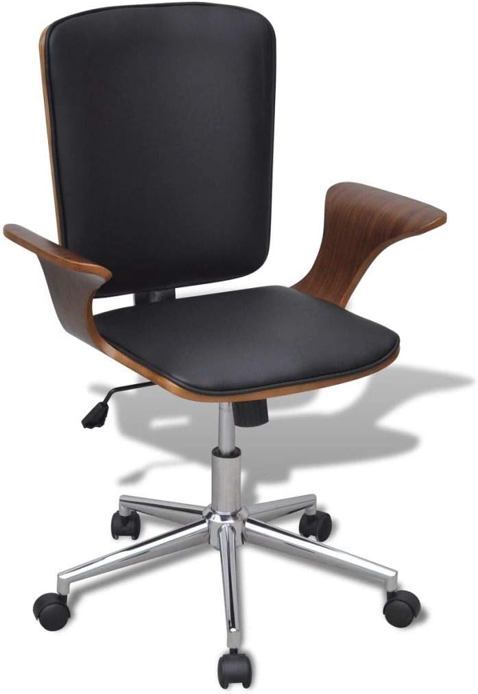 Tidyard Schreibtischstuhl Bürostuhl Drehsessel mit Höhenverstellbar, Holzrahmen, Schwarz + Braun, 69