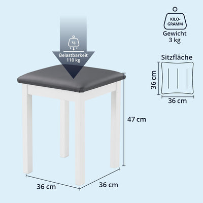 KHG Sitzhocker Holzhocker Weiss lackiert, Kunstleder gepolstert Flur Garderobenhocker Küchenhocker 3