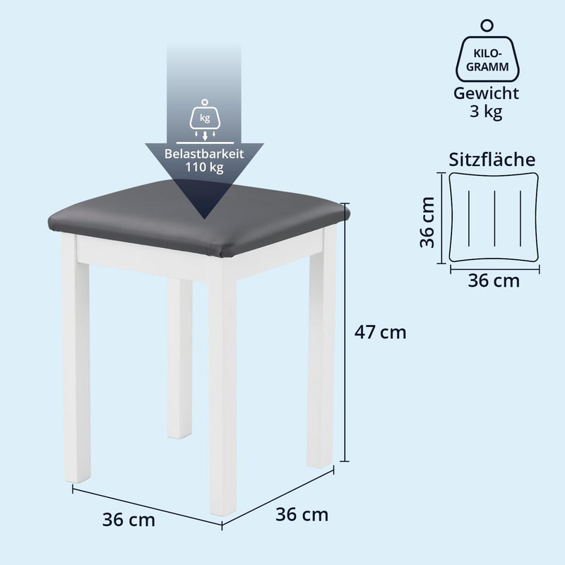 KHG Sitzhocker Holzhocker Weiss lackiert, Kunstleder gepolstert Flur Garderobenhocker Küchenhocker 3