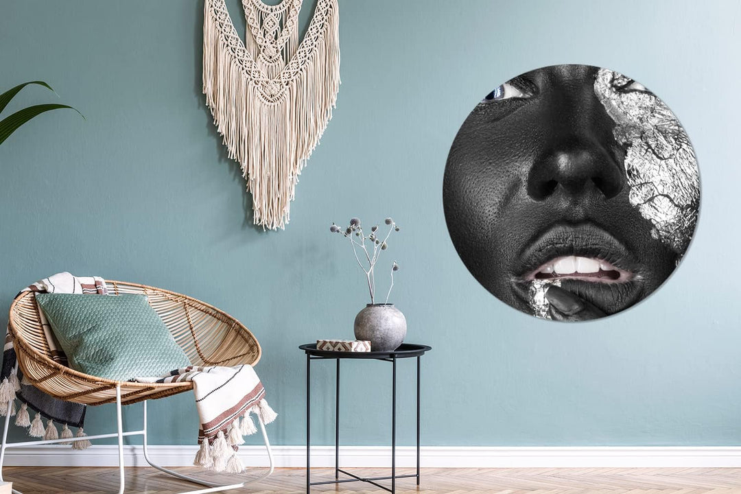 MuchoWow Wandbild Rund Wanddeko Deko Wohnzimmer Bilder 90x90 cm Silber - Weiblich - Schwarz, 90x90 c