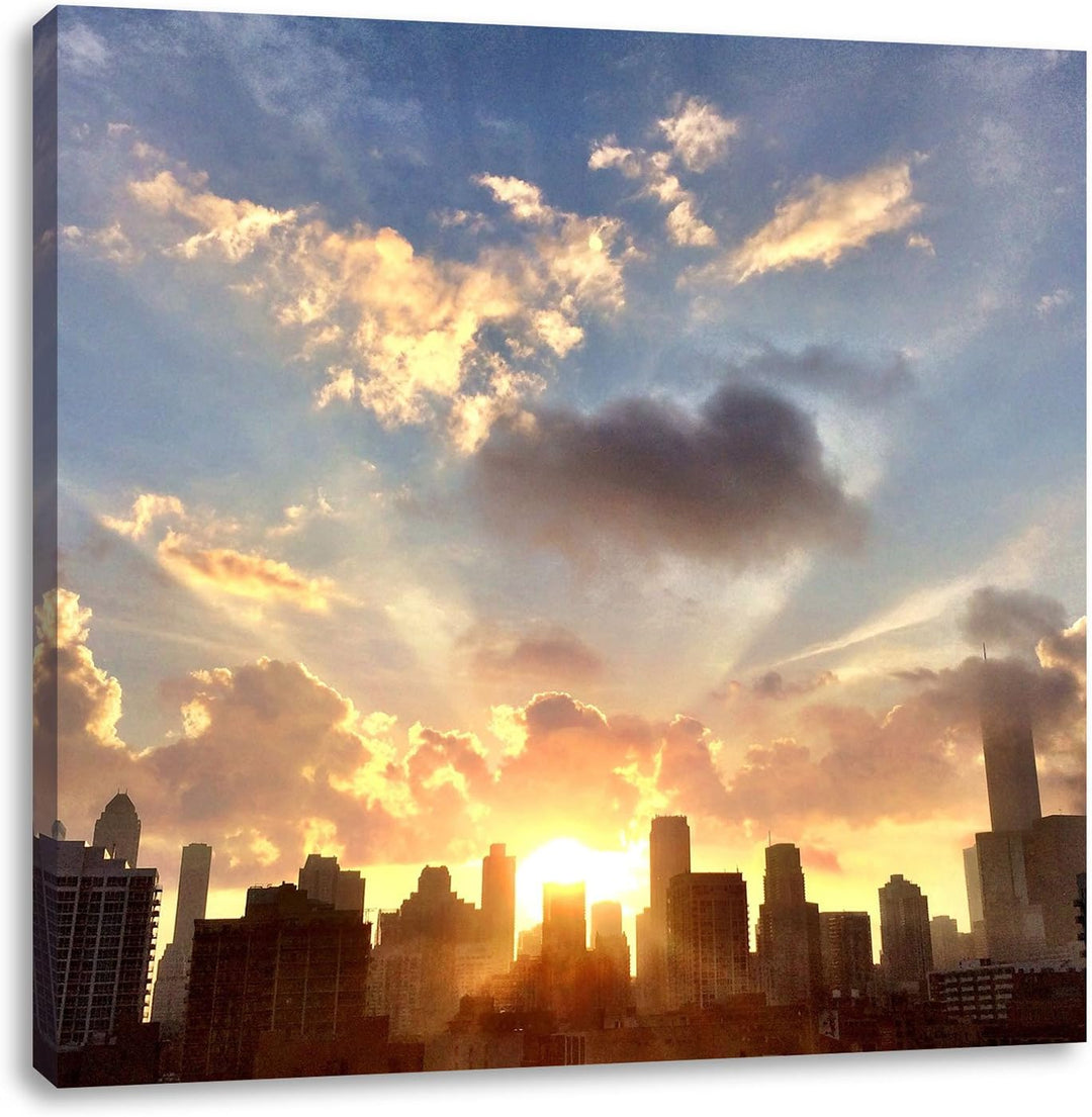 Pixxprint Chicago Skyline im Sonnenaufgang, Format: 70x70 auf Leinwand, 70x70