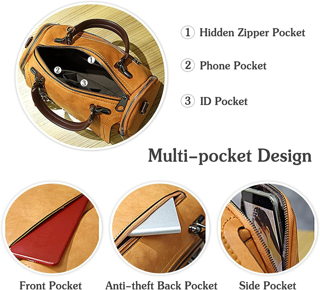 PORRASSO Retro Handtasche Damen Umhängetaschen Frauen Schultertaschen Wasserdicht PU Leder Henkeltas