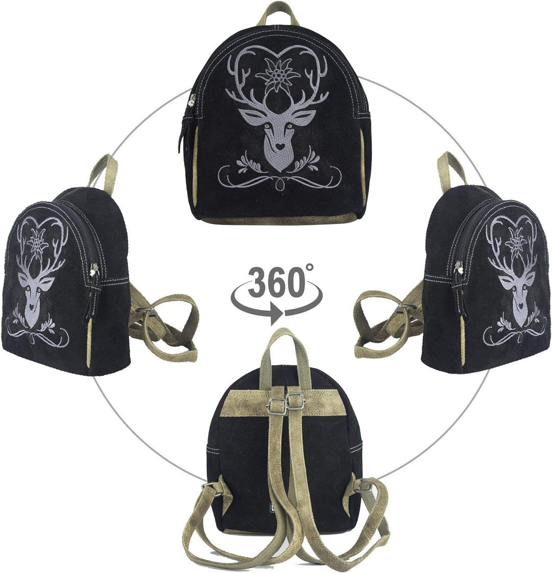 DOMELO Leder Trachtenrucksack. Klein Damen Back pack. Einzigartiges Oktoberfest Tasche mit Hirsch St