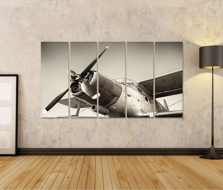 Bild Bilder auf Leinwand altes Flugzeug Wandbild Poster Leinwandbild RUZ Leinwand 160x80cm - 5 Teile