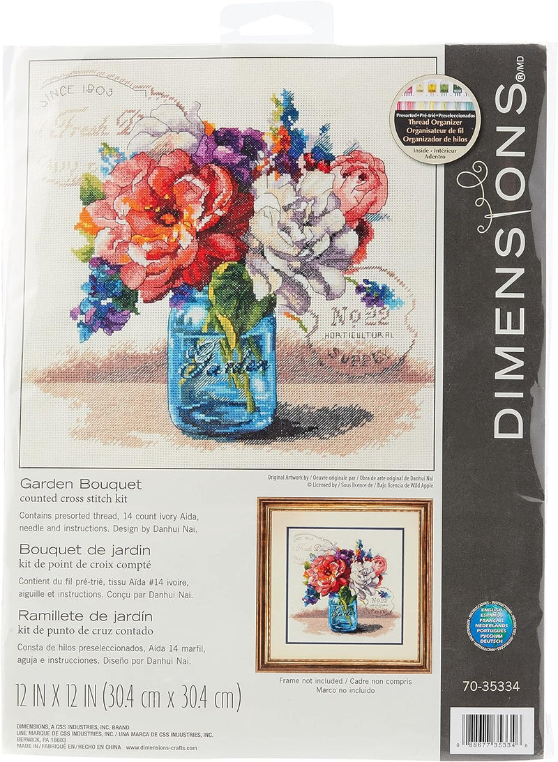 Dimensions D70-35334 Kreuzstich-Set nach Zählmuster Counted Cross Stitch: Garden Bouquet, Glas, 30.5