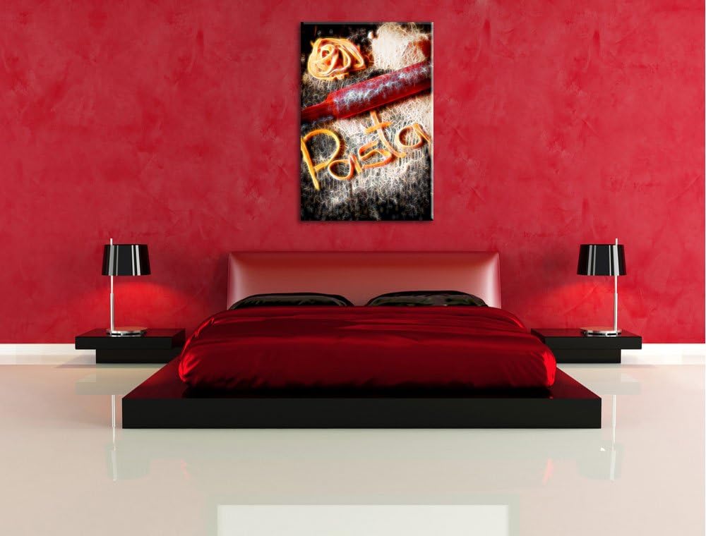 Pasta mit Nudelholz und Mehl abstrakt Format: 100x70 auf Leinwand, XXL riesige Bilder fertig gerahmt