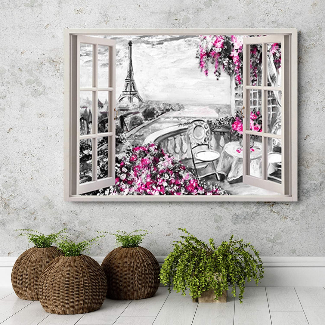 Feeby Wandbild Paris Druckbild Leinwandbild 3D Illusion Rosa 90x60 cm Leinwandbild 90x60 cm Rosa_c,