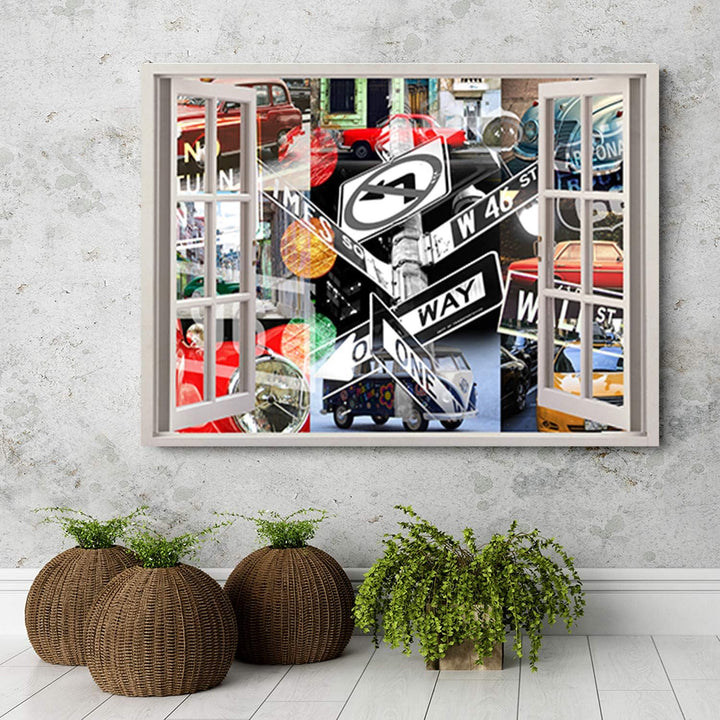 Feeby Wandbild abstrakt Druckbild Leinwandbild Fenster-Illusion mehrfarbig 90x60 cm Leinwandbild 90x