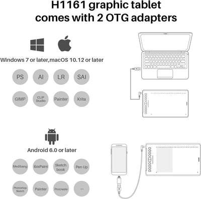 HUION Inspiroy H1161 Grafiktabletts, 11x6 Zoll Zeichentablett mit 10 Benutzerdefinierten Express-Tas