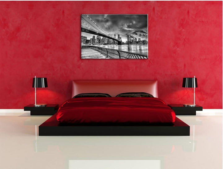 Pixxprint Brooklyn Bridge Park New York / 100x70cm Leinwandbild bespannt auf Holzrahmen/Wandbild Kun