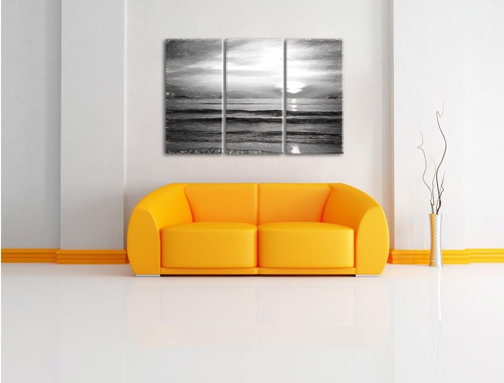 Pixxprint Malibu Beach - Sunrise Water Sand als Leinwandbild/Grösse: 3 Teilig (120x80) cm/Wandbild/K
