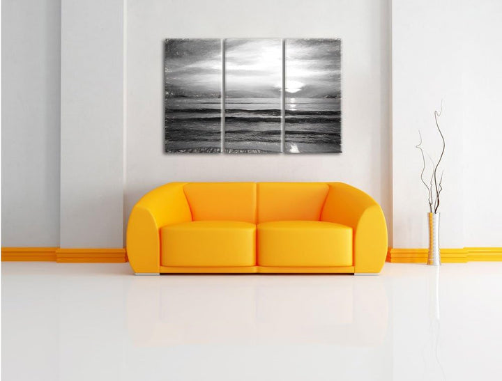 Pixxprint Malibu Beach - Sunrise Water Sand als Leinwandbild/Grösse: 3 Teilig (120x80) cm/Wandbild/K