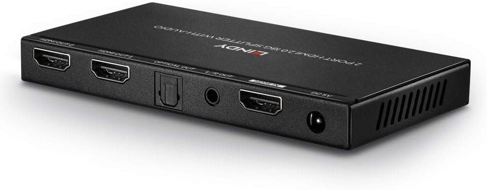 LINDY 38230– HDMI 18G Splitter mit Audio & Downscaling, 2 Ports – HDMI Splitter 4K Ultra HD Signal a