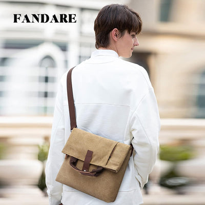 FANDARE Retro Umhängetasche Handtasche Schultertasche Herrentasche Segeltuch Kuriertasche Messenger-