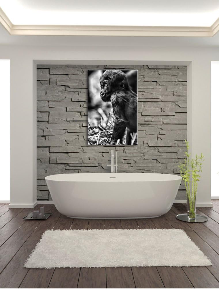Pixxprint kleines Gorillajunges / 100x70cm Leinwandbild bespannt auf Holzrahmen/Wandbild Kunstdruck