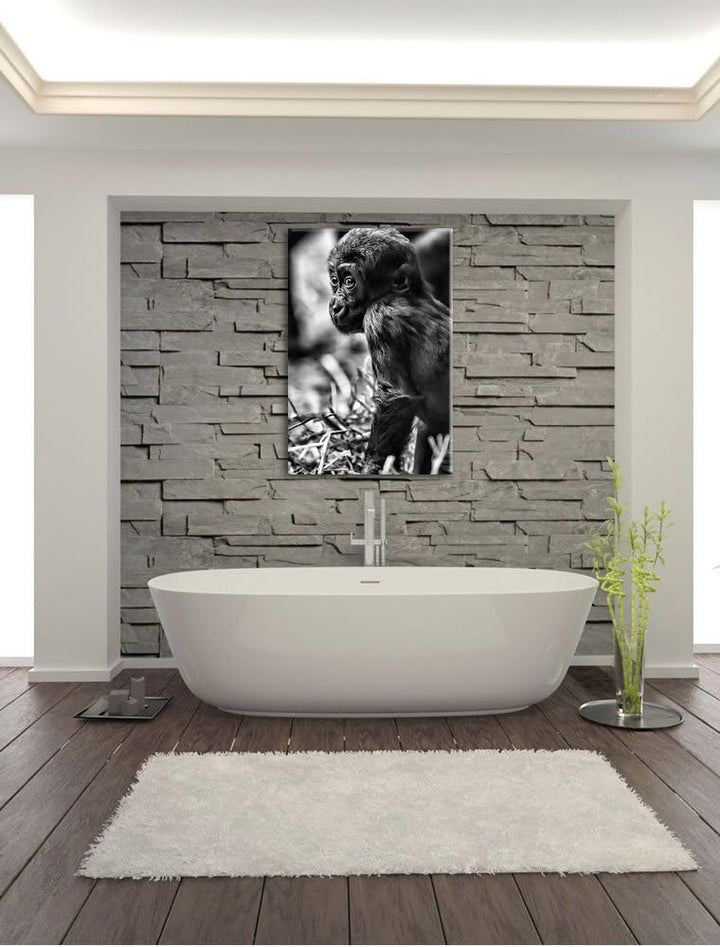 Pixxprint kleines Gorillajunges / 100x70cm Leinwandbild bespannt auf Holzrahmen/Wandbild Kunstdruck