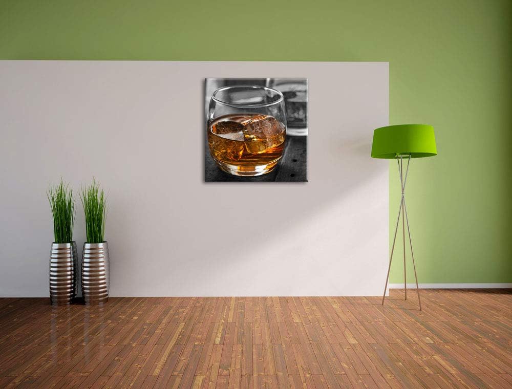Pixxprint Gekühlter Whiskey im Glas als Leinwandbild/Grösse: 70x70 cm/Wandbild/Kunstdruck/fertig bes