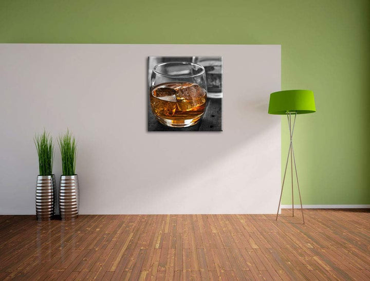 Pixxprint Gekühlter Whiskey im Glas als Leinwandbild/Grösse: 70x70 cm/Wandbild/Kunstdruck/fertig bes