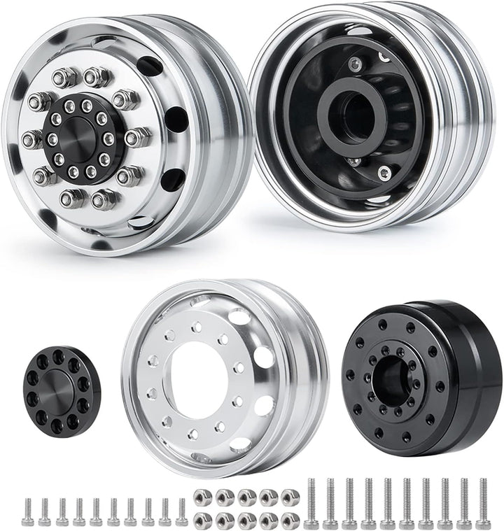 AXspeed 4 Stück Radreifen Felgen Set 1/14th Vorderfelgen mit Gummireifen für Tamiya Tractor Truck Cl