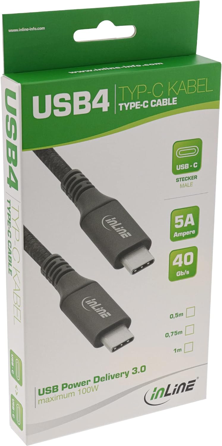 InLine® USB4 Kabel, USB Typ-C Stecker/Stecker, schwarz, 1m