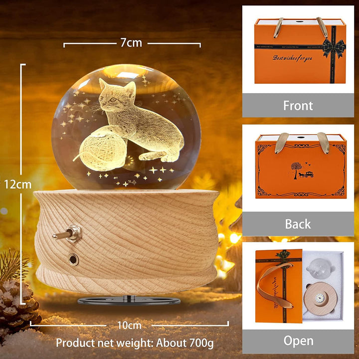 JOIENDY Spieluhr mit Kristallkugel 360°Rotation Base 3D Kristallkugel 70mm Kugelglas Geschenk für We